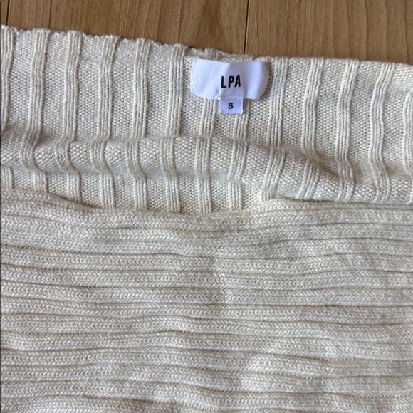 LPA Cream Off-Shoulder Ribbed Cropped Sweater - Picture 2 of 3